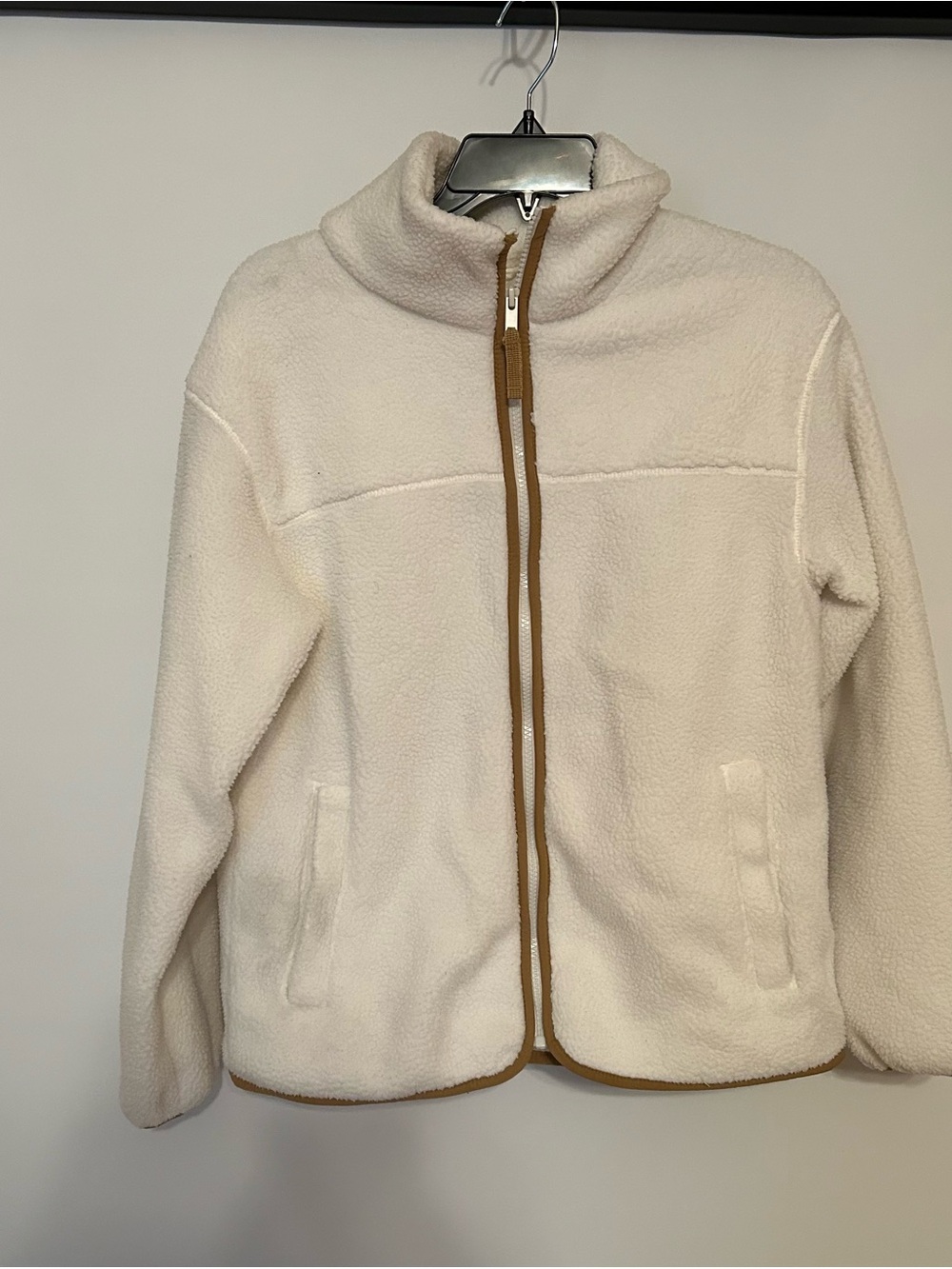 GAP Cream Sherpa Zip Jacket with Tan Trim
